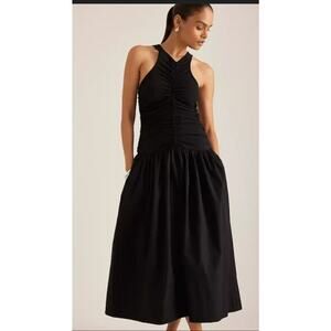 Anthropologie Halter Drop-Waist Midi Dress in Black Size: L